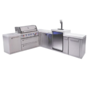 Mont Alpi 6-Burner L-Shaped Original Series Outdoor Kitchen Island with Kegerator plus Extra Storage Cabinet