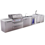 Mont Alpi 6-Burner Original Series Outdoor Kitchen Island with Beverage Center and Kegerator plus Extra Storage Cabinet