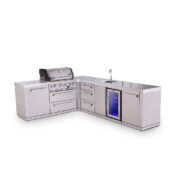 Mont Alpi 4-Burner L-Shaped Outdoor Kitchen Island with 90-Degree Beverage Center and Extra Drawer Slides Cabinet