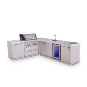 Mont Alpi 4-Burner L-Shaped Outdoor Kitchen Island with 90-Degree Beverage Center and Extra Storage Cabinet