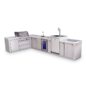 Mont Alpi 4-Burner L-Shaped Original Series Outdoor Kitchen Island with Beverage Center and Kegerator plus Extra Storage Cabinet