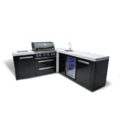 Mont Alpi 4-Burner Black Stainless Steel Island with 90-Degree Corner & Beverage Center