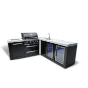 Mont Alpi 4-Burner Black Stainless Steel Island with 90-Degree Corner, Beverage Center and Fridge Cabinet