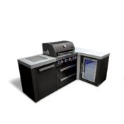 Mont Alpi 4-Burner Black Stainless Steel Island with 90-Degree Corner and Fridge Cabinet
