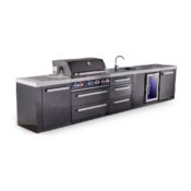 Mont Alpi 4-Burner Black Series Outdoor Kitchen Island with Beverage Center and XL Extra Drawer Slides Cabinet