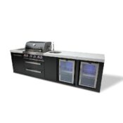 Mont Alpi 4-Burner Black Stainless Steel Island with Beverage Center and Fridge Cabinet