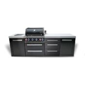 Mont Alpi 4-Burner Black Series Outdoor Kitchen Island with XL Extra Drawer Slides Cabinet