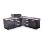 Mont Alpi 4-Burner Black Series Outdoor Kitchen Island with Fridge Module and XL Extra Drawer Slides Cabinet
