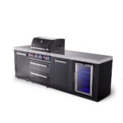 Mont Alpi 4-Burner Black Series Outdoor Kitchen Island with Fridge Module and XL Extra Storage Cabinet