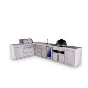 Mont Alpi 4-burner L-shaped Deluxe Series outdoor kitchen island with beverage center and kamado plus extra drawer slides