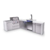 Mont Alpi 4-Burner L-Shaped Deluxe Series Outdoor Kitchen Island with Kegerator plus Extra Storage Cabinet
