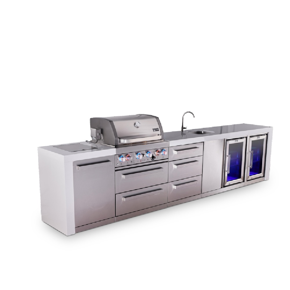 Mont Alpi 4-Burner Deluxe Series Outdoor Kitchen Island with Beverage Center and Deluxe Fridge Module