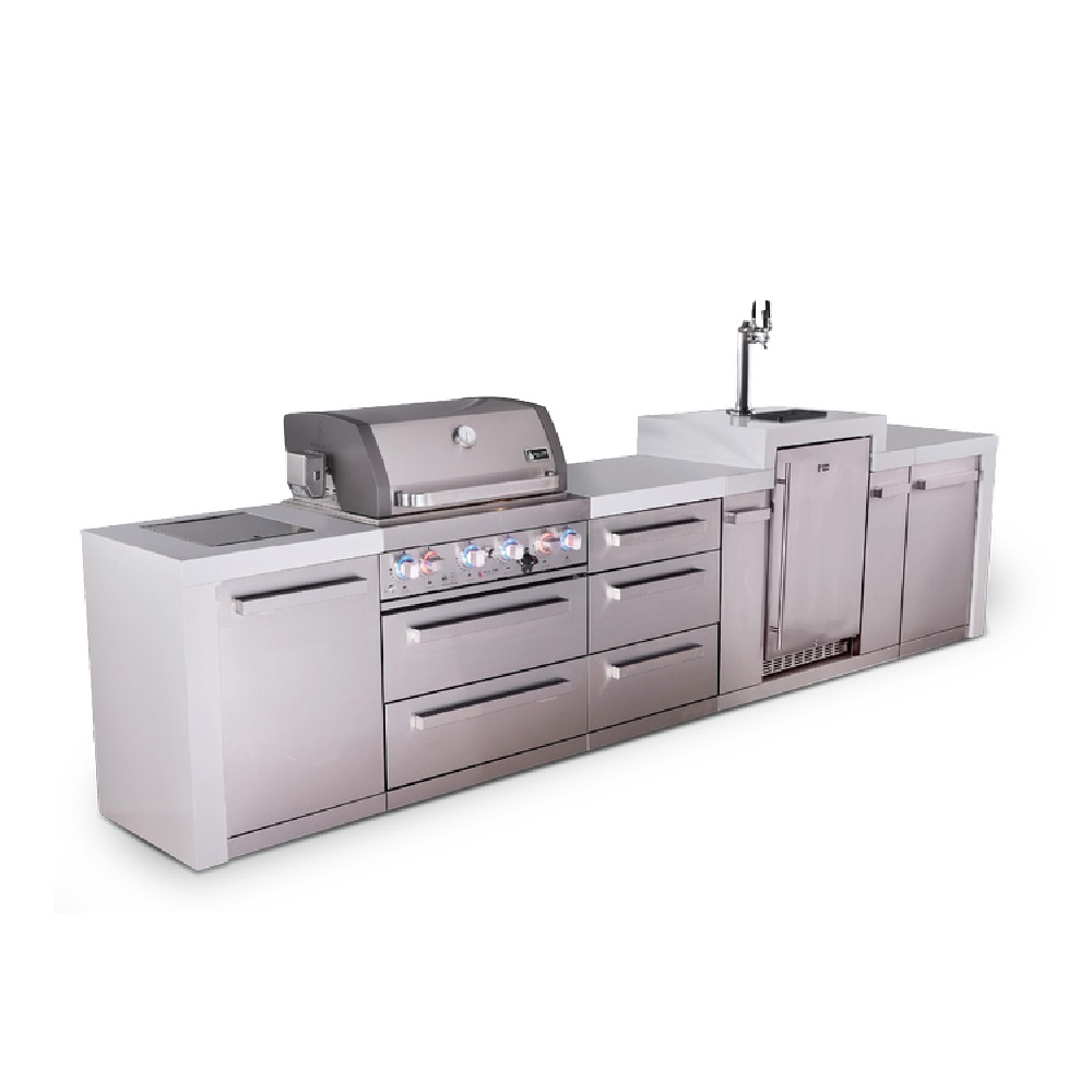 Mont Alpi 4-Burner Deluxe Series Outdoor Kitchen Island with Kegerator plus Extra Drawer Slides Cabinet