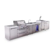 Mont Alpi 4-Burner Original Series Outdoor Kitchen Island with Beverage Center and Kegerator plus Extra 3-Drawer Cabinet