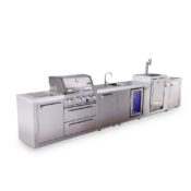 Mont Alpi 4-Burner Original Series Outdoor Kitchen Island with Beverage Center and Kegerator plus Extra Storage Cabinet