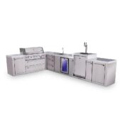 Mont Alpi 6-Burner L-Shaped Original Series Outdoor Kitchen Island with Beverage Center and Kegerator plus Extra 3-Drawer Cabinet