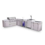 Mont Alpi 6-Burner L-Shaped Original Series Outdoor Kitchen Island with Beverage Center and Kegerator plus Extra Storage Cabinet