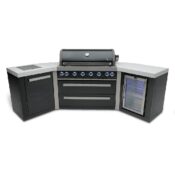 Mont Alpi 805 Black Stainless Steel Island with 45-degree corners and a fridge cabinet