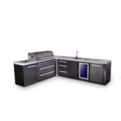 Mont Alpi 6-Burner L-Shaped Black Series Outdoor Kitchen Island with Beverage Center & Extra Drawer Slides Cabinet
