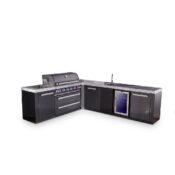 Mont Alpi 6-Burner L-Shaped Black Series Outdoor Kitchen Island with Beverage Center and Extra Storage Cabinet