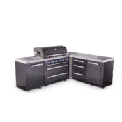 Mont Alpi 6-Burner L-Shaped Black Series Outdoor Kitchen Island with Corner Unit & Extra Drawer Slides Cabinet