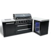 Mont Alpi Black Stainless Steel Island, featuring a 90-degree corner and a fridge cabinet