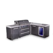 Mont Alpi 6-Burner L-Shaped Black Series Outdoor Kitchen Island with Extra Storage Cabinet and Corner Fridge Module