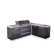 Mont Alpi 6-Burner L-Shaped Black Series Outdoor Kitchen Island with Extra Storage Cabinet