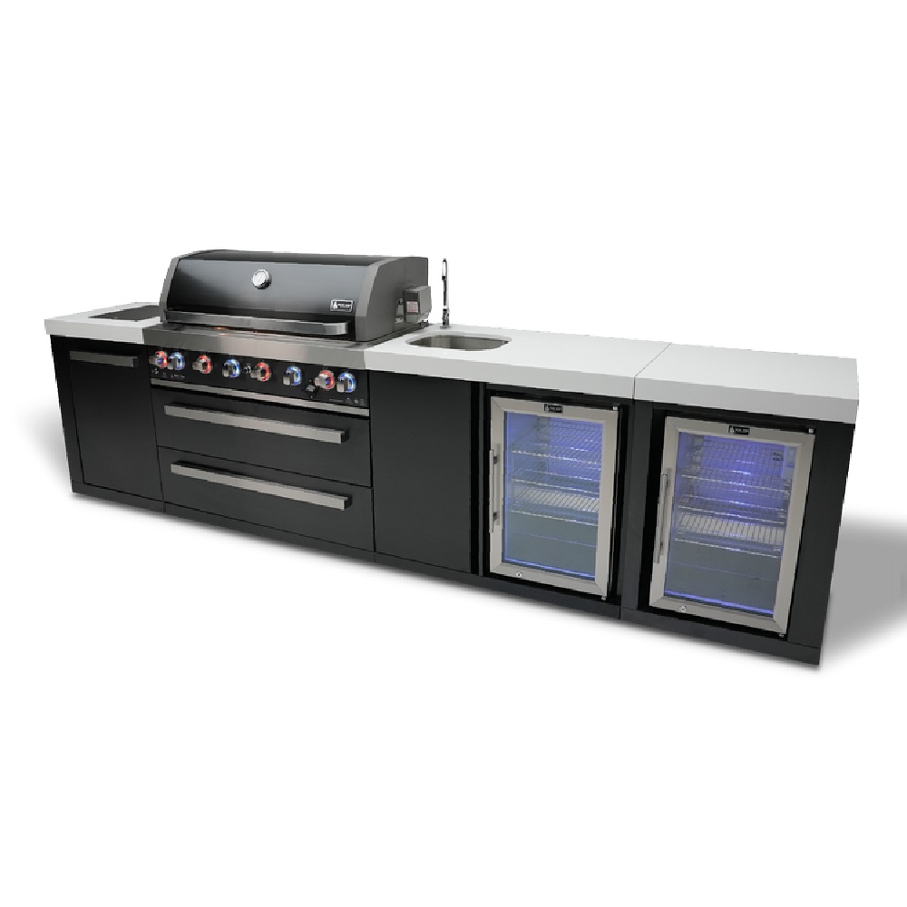 Mont Alpi 805 Black Stainless Steel Island with a Beverage Center and Fridge Cabinet