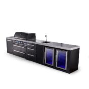 Mont Alpi 6-Burner Black Series Outdoor Kitchen Island With Beverage Center, Fridge and 3-Drawer Cabinet