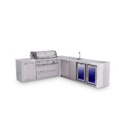 Mont Alpi 6-Burner L-Shaped Deluxe Series Outdoor Kitchen Island with 90-Degree Beverage Center, Fridge Module and XL Extra Storage Cabinet