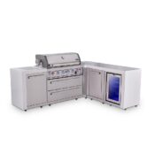Mont Alpi 6-Burner L-Shaped Deluxe Series Outdoor Kitchen Island with Fridge and Extra Storage Cabinet