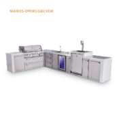Mont Alpi 6-Burner L-Shaped Deluxe Series Outdoor Kitchen Island with Beverage Center and Kegerator plus Extra Drawer Slides Cabinet