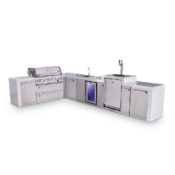 Mont Alpi 6-Burner L-Shaped Deluxe Series Outdoor Kitchen Island with Beverage Center and Kegerator plus Extra Storage Cabinet