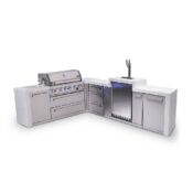 Mont Alpi 6-Burner L-Shaped Deluxe Series Outdoor Kitchen Island with Kegerator plus Extra Drawer Slides Cabinet