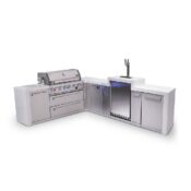 Mont Alpi 6-Burner L-Shaped Deluxe Series Outdoor Kitchen Island with Kegerator plus Extra Storage Cabinet
