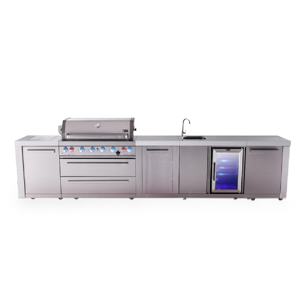 Mont Alpi 6-Burner Deluxe Series Outdoor Kitchen Island with Beverage Center and XL Extra Storage Cabinet