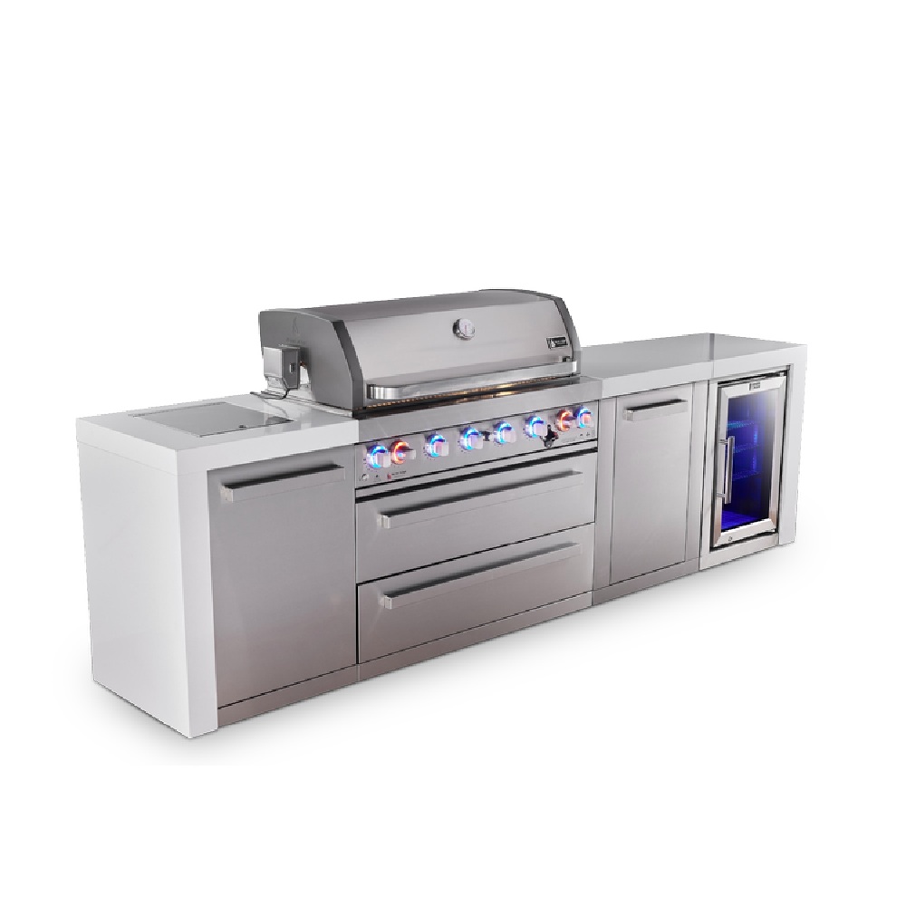 Mont Alpi 6-Burner Deluxe Series Outdoor Kitchen Island with Deluxe Fridge Module and XL Extra Storage Cabinet