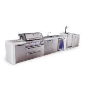 Mont Alpi 6-Burner Deluxe Series Outdoor Kitchen Island with Beverage Center and Kegerator plus Extra Storage Cabinet