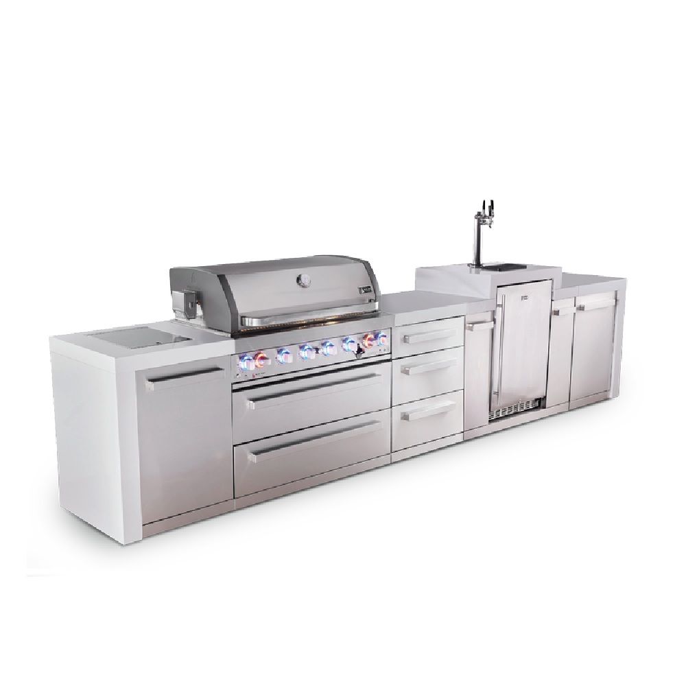 Mont Alpi 6-Burner Deluxe Series Outdoor Kitchen Island with Kegerator plus Extra Drawer Slides Cabinet